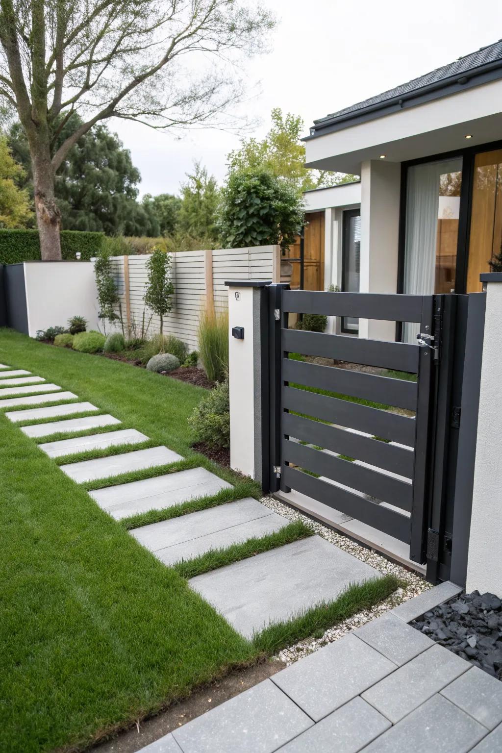 A minimalist gate design offers serenity and modernity.