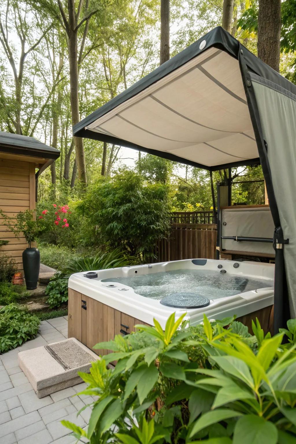 A retractable canopy provides adaptable shade for your hot tub.
