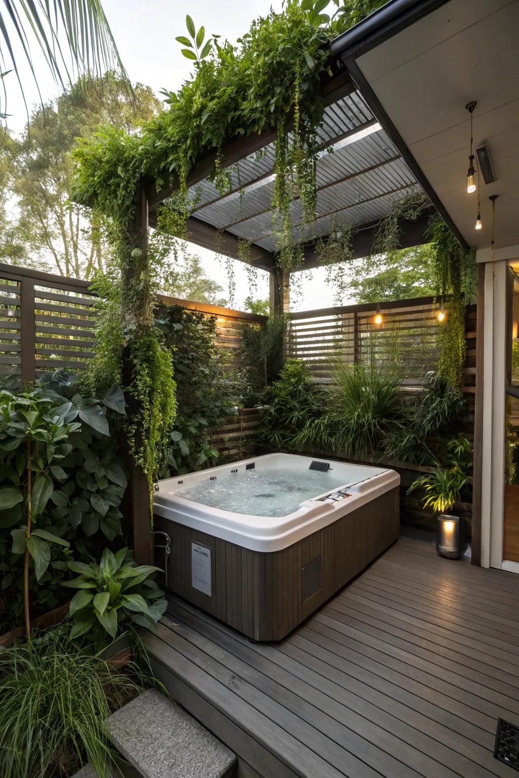 Maximize space and privacy by placing your hot tub under a deck.