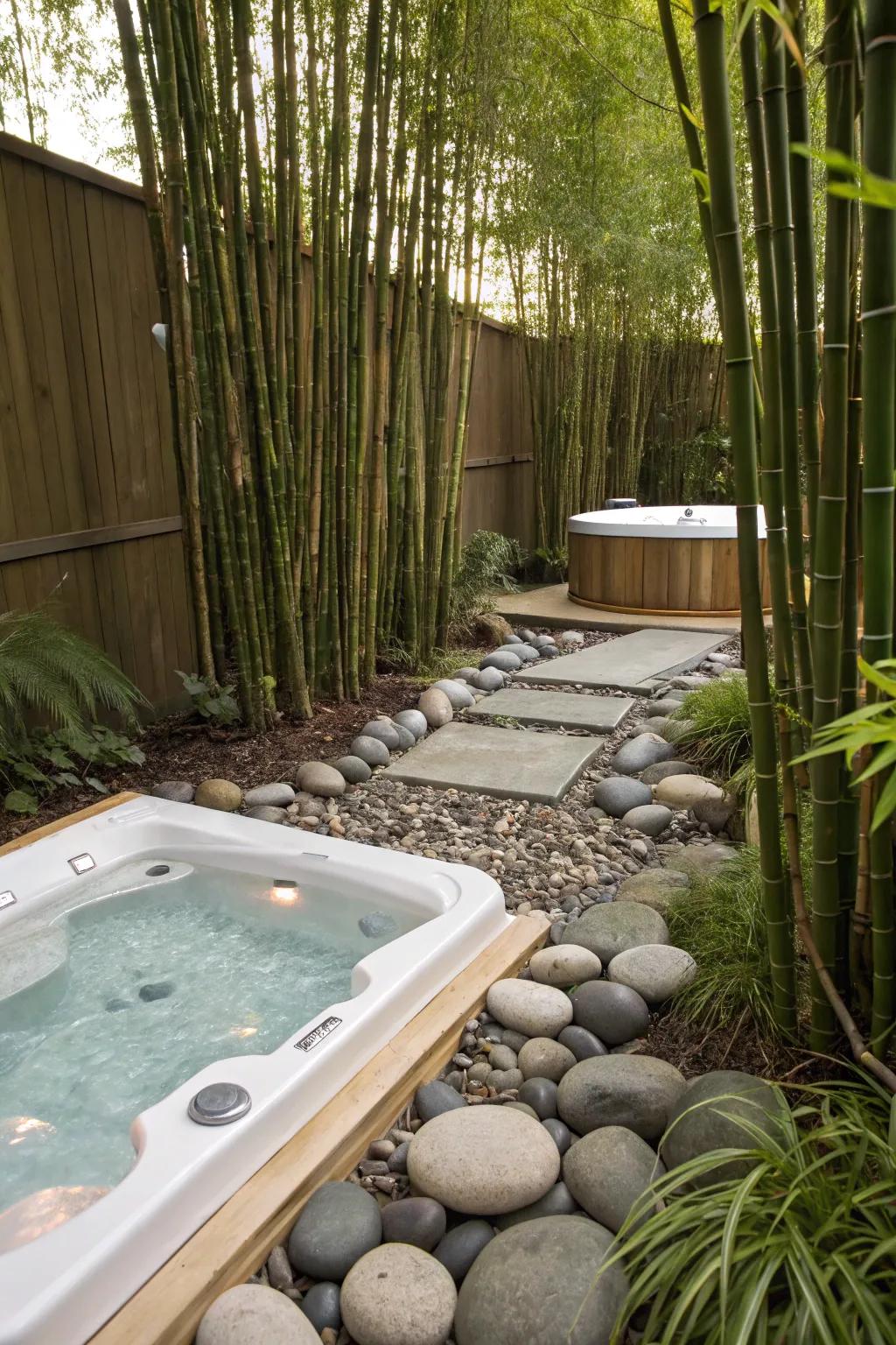 A meditation zone enhances this hot tub with tranquility and peace.