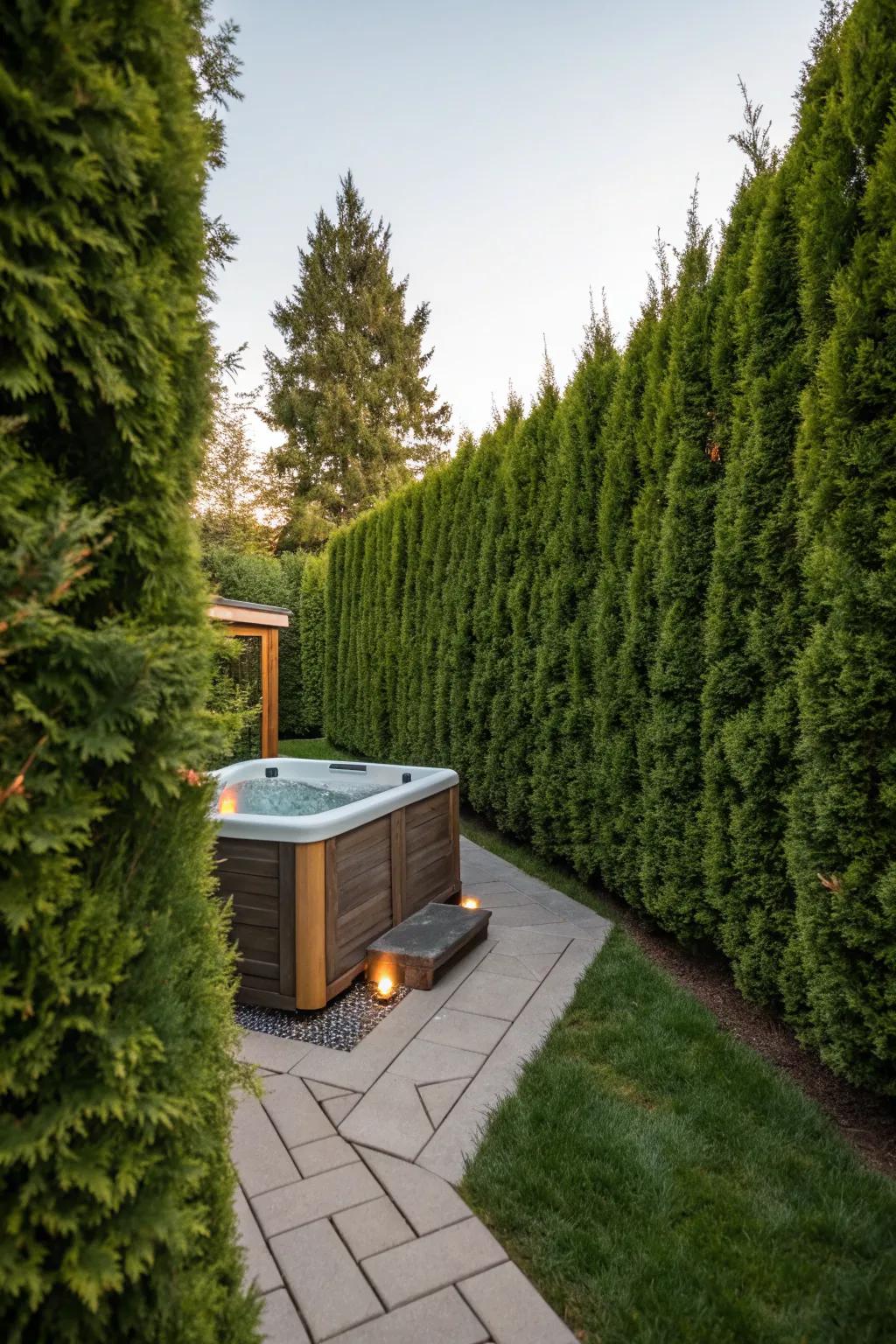 Arborvitae hedges offer evergreen privacy and beauty.