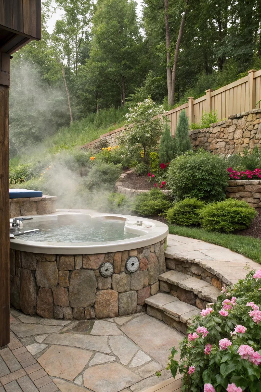 Sophisticated stone walls provide a durable and natural backdrop.