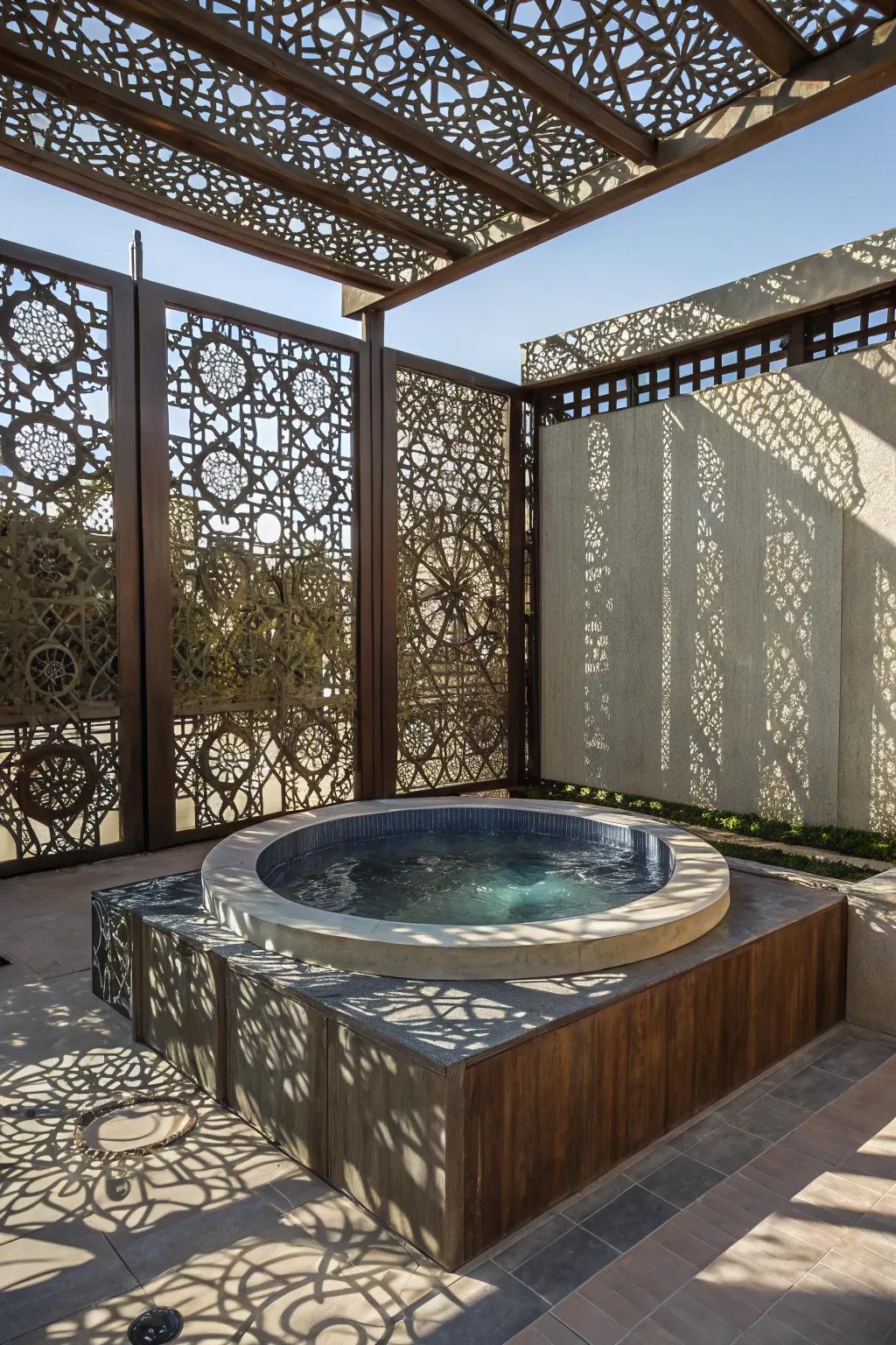 Decorative panels offer artistic flair along with shade.
