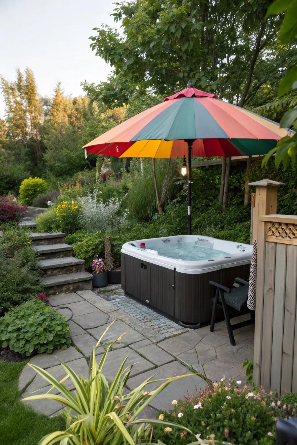 Bold colors in umbrella designs bring energy and life to your backyard.