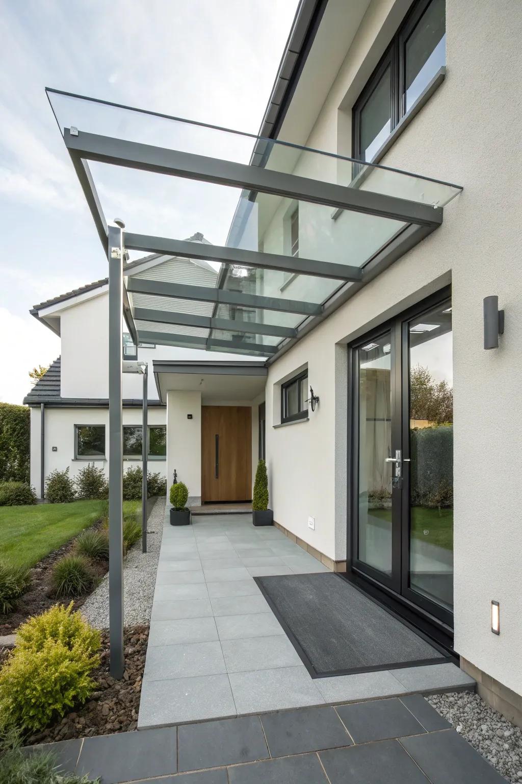 A glass panel canopy that invites the light in.