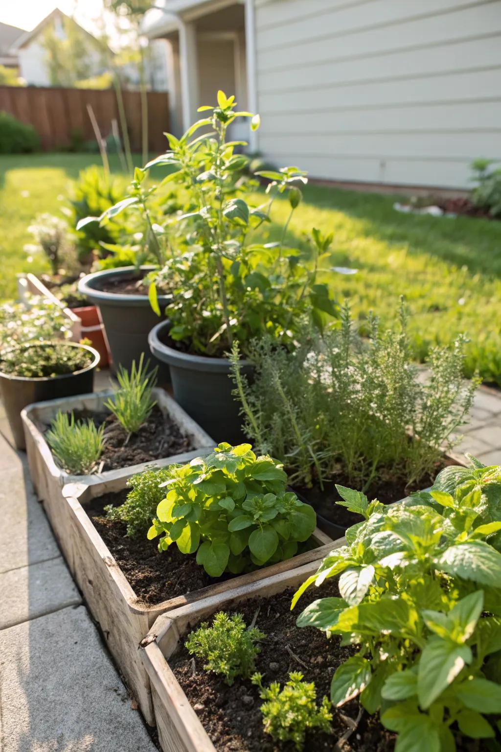 Mini herb gardens add functionality and fragrance.