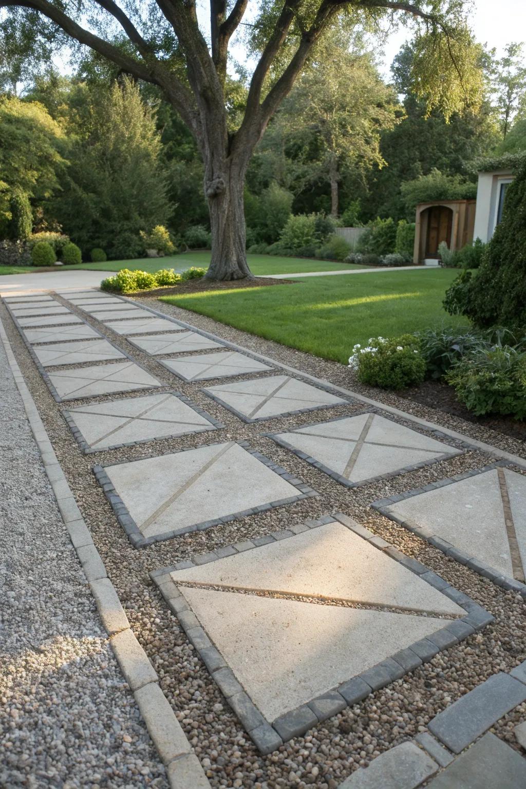 A driveway showcasing mixed materials for added character.