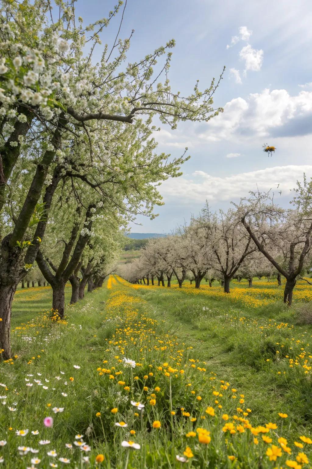 A wildlife-friendly orchard with wildflower underplanting