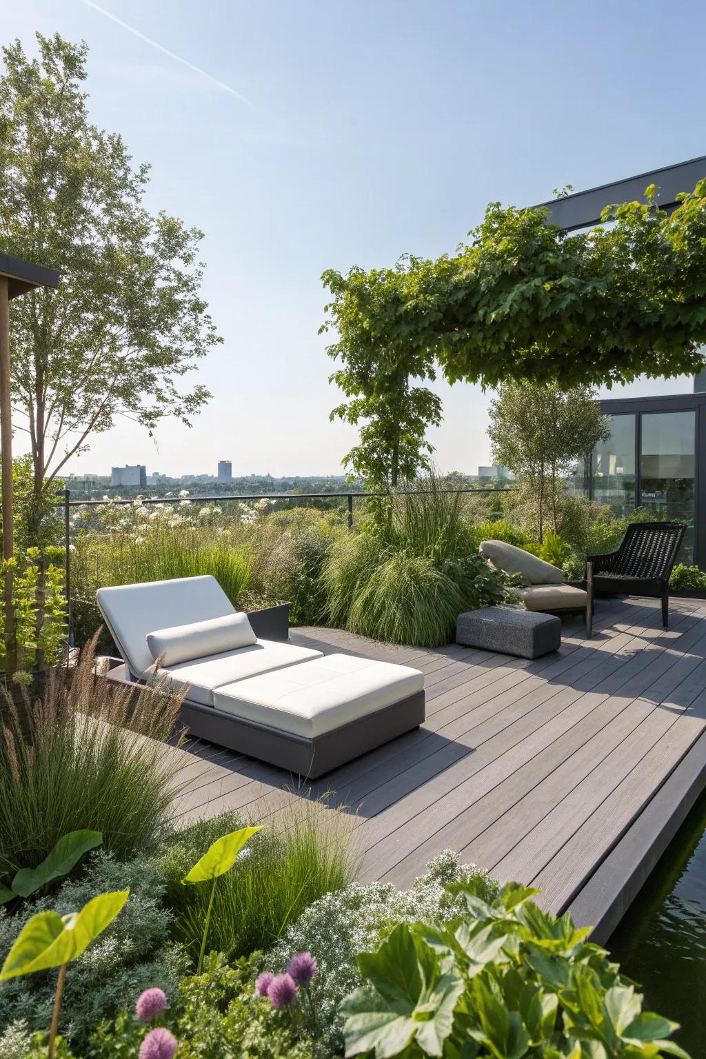 A modern floating deck offering a light and airy garden space.