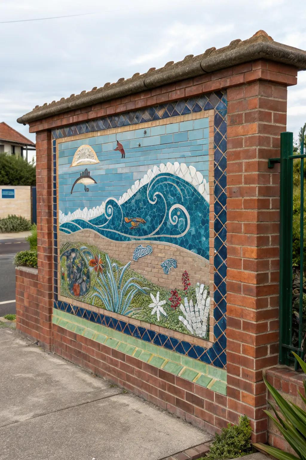 Mosaic tiles transform walls into artistic masterpieces.