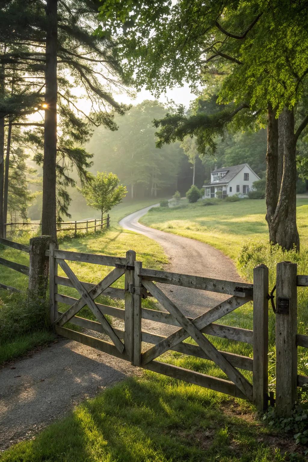 Country charm with a split rail gate.