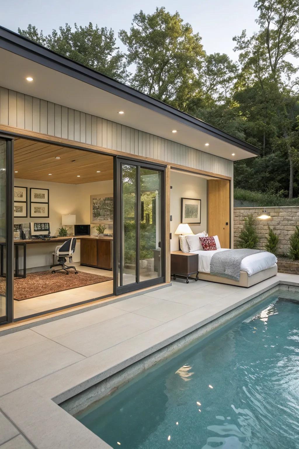 A versatile pool house for multiple uses.