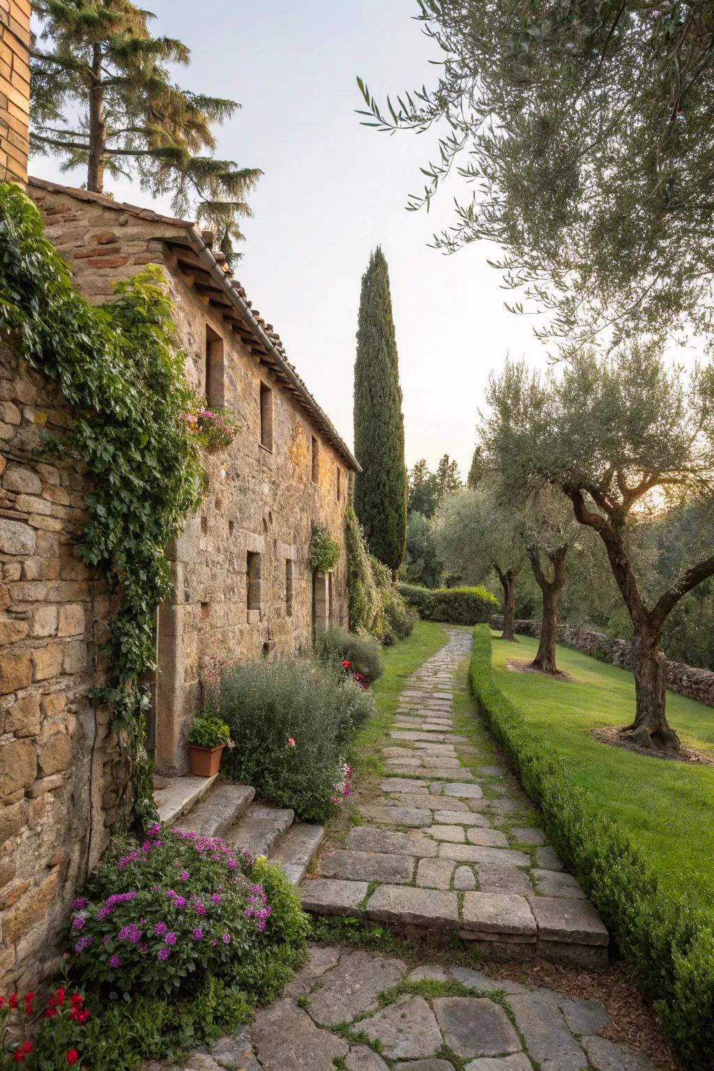 Aged stonework adding a rustic charm to the garden.