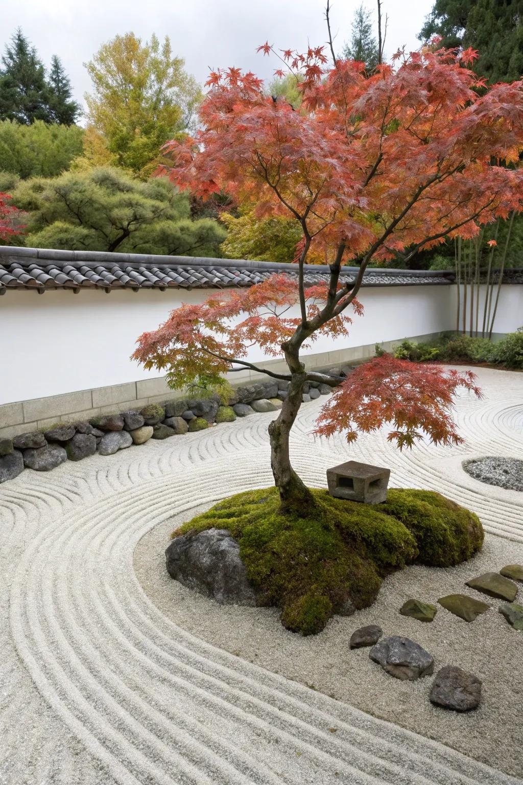 Find tranquility with a Zen garden featuring Japanese maples.