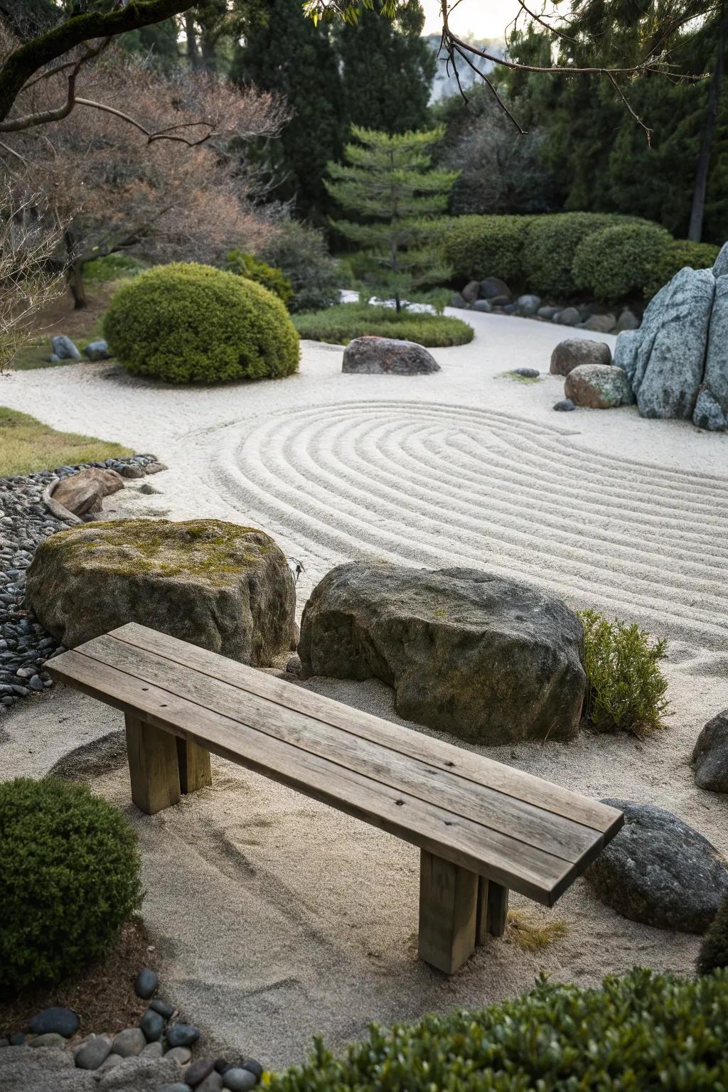 A contemplation spot invites peaceful meditation.
