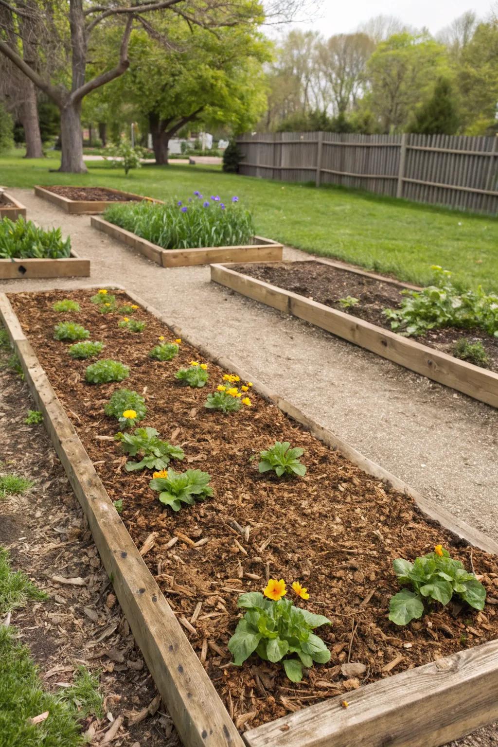 Mulching helps retain moisture and enriches the soil.