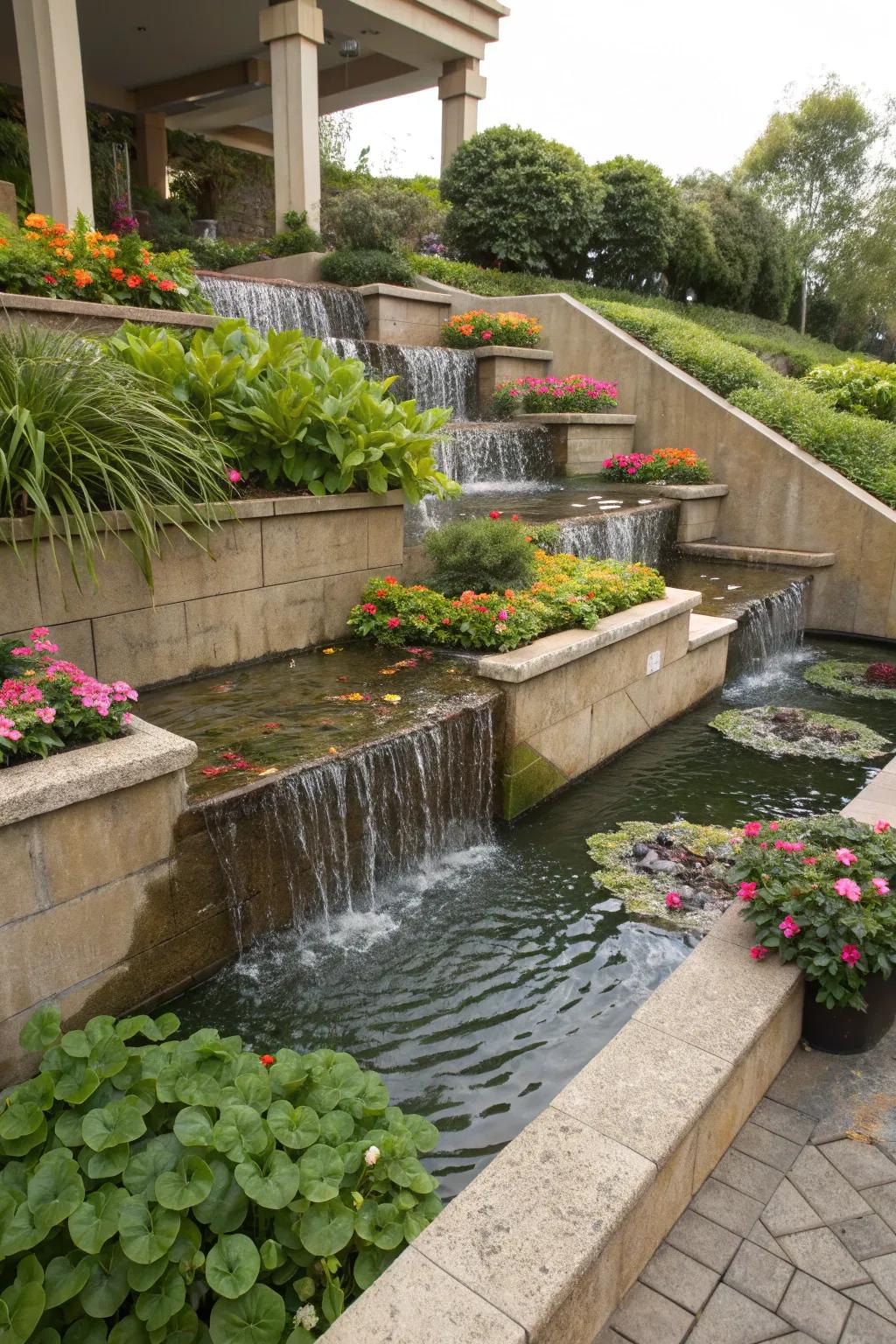 Tiered designs create a layered, dynamic look for your koi pond.