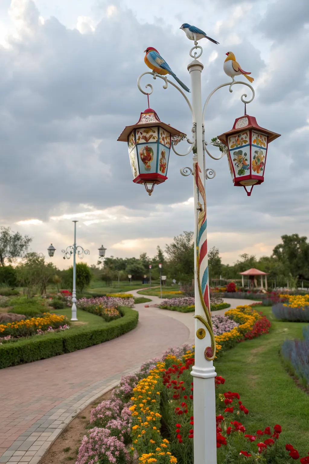 Whimsical lamp posts add playful charm to your decor.