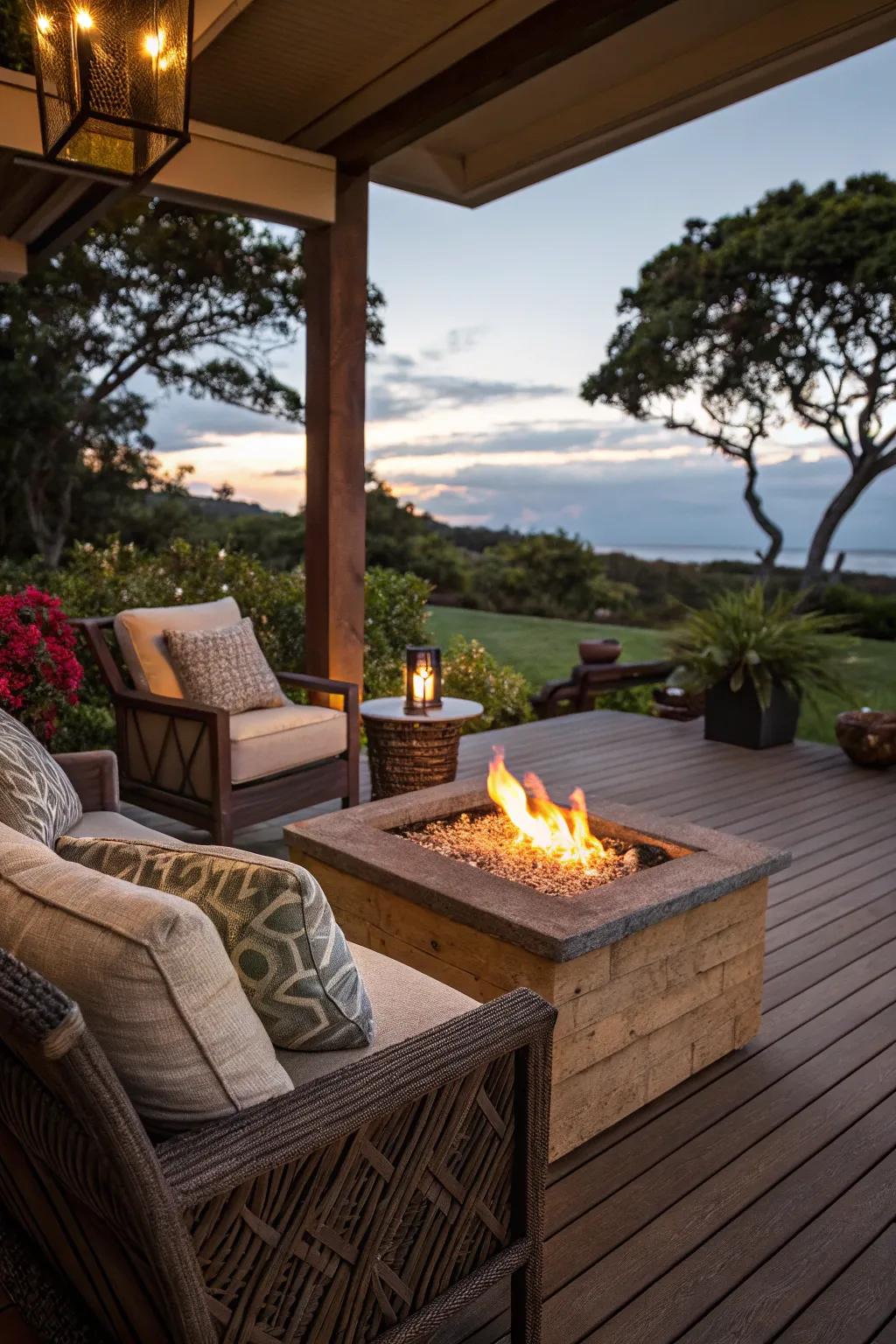 Add warmth and ambiance with a fire element on your lanai.