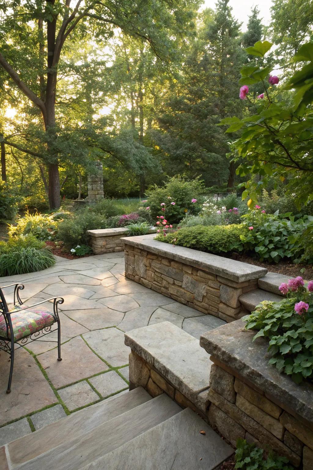 Natural stone seat walls offer both function and beauty.
