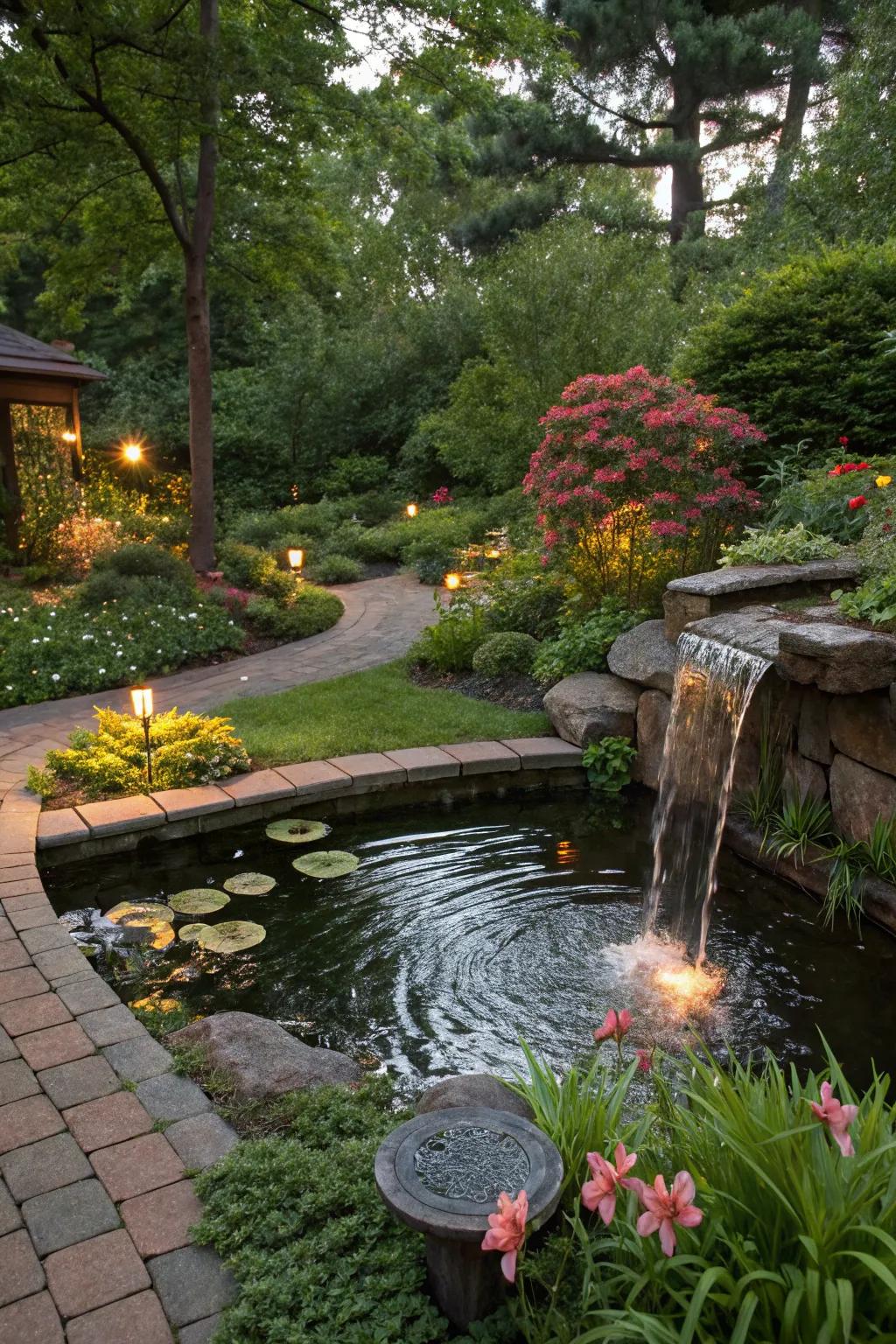 Water features bring tranquility to gardens.