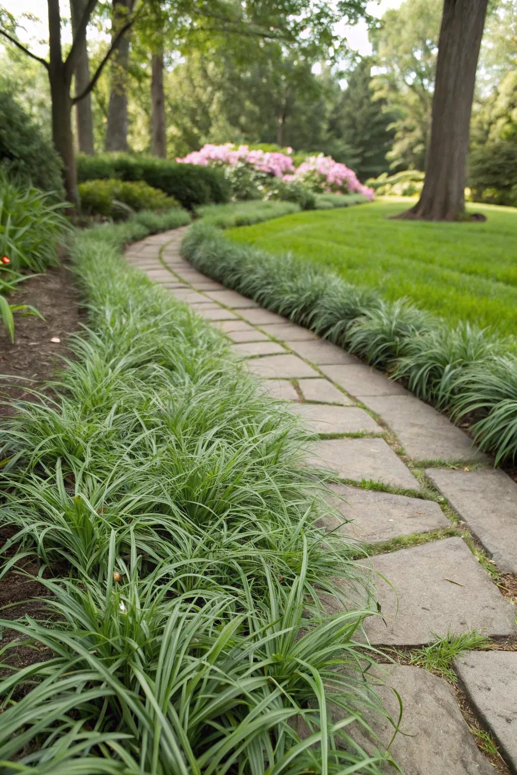 Mondo Grass provides an elegant, low-maintenance ground cover.