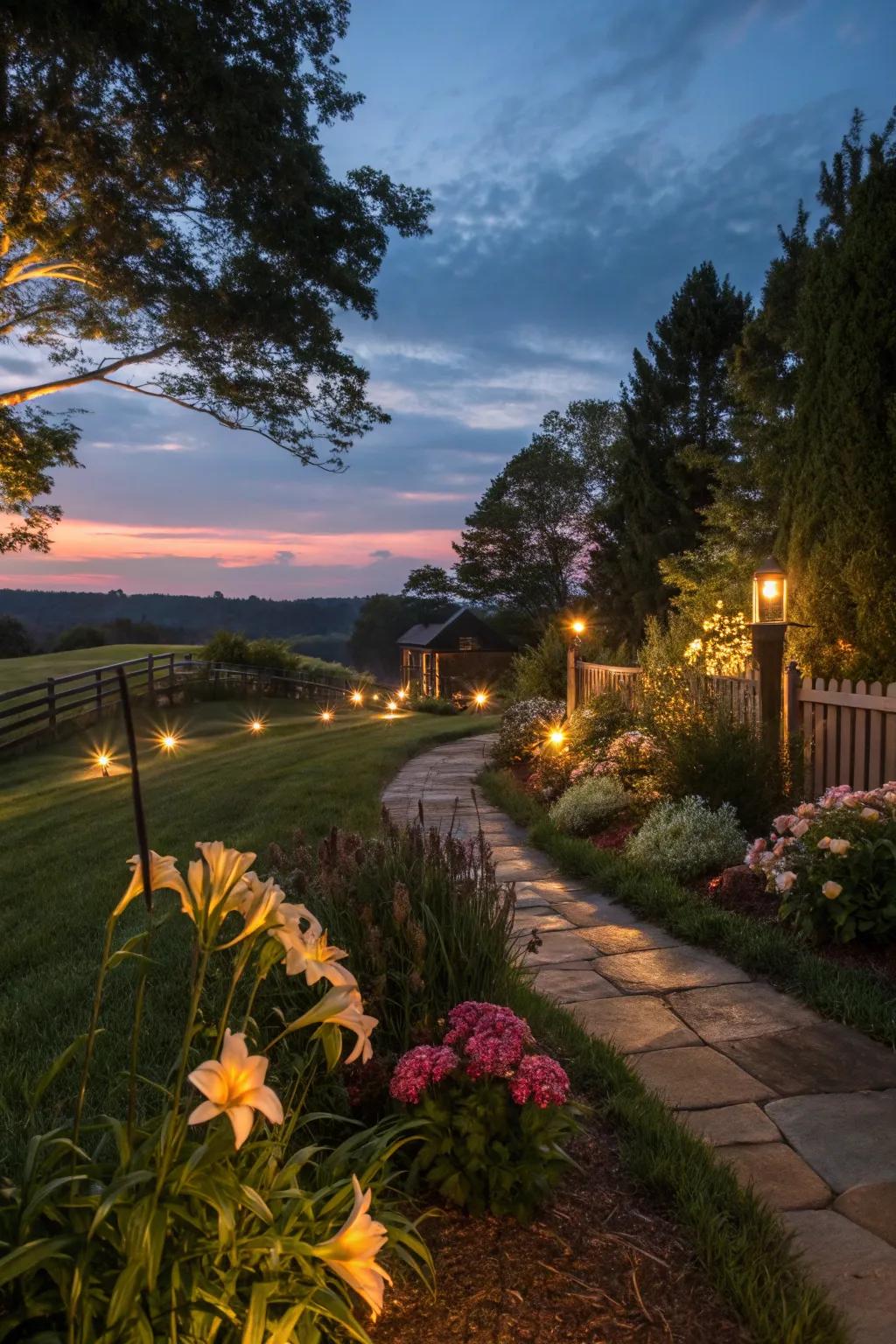 Garden lighting highlights your landscape and extends evening enjoyment.
