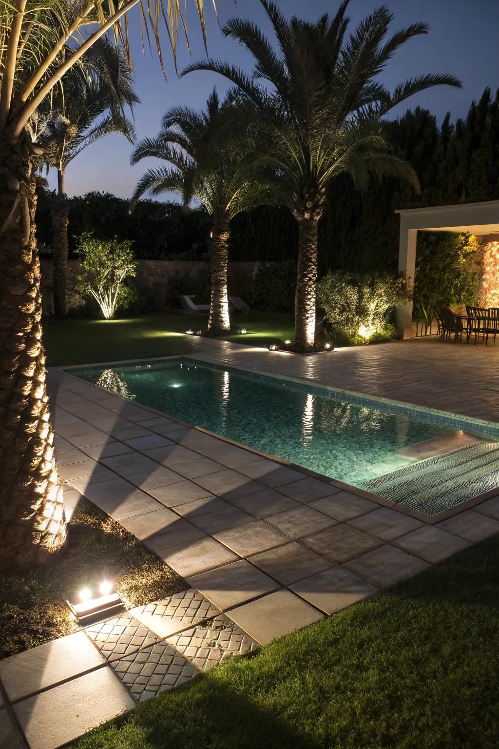 Downlighting adds depth and drama to your poolside.