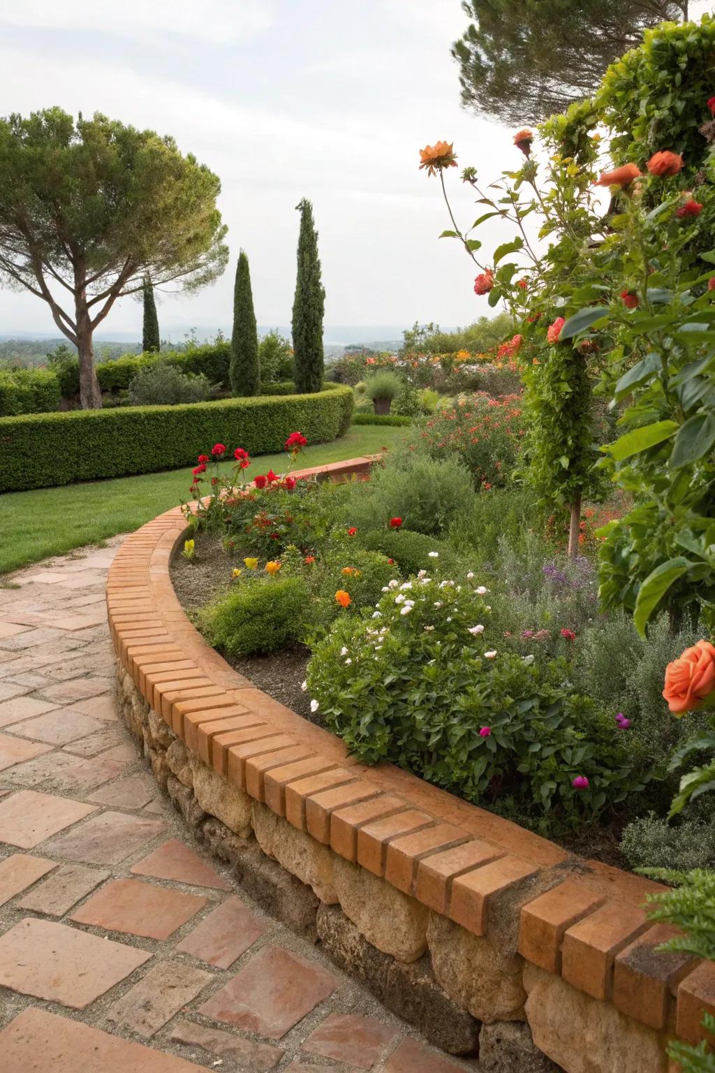 Terracotta edging adds warmth and Mediterranean flair.