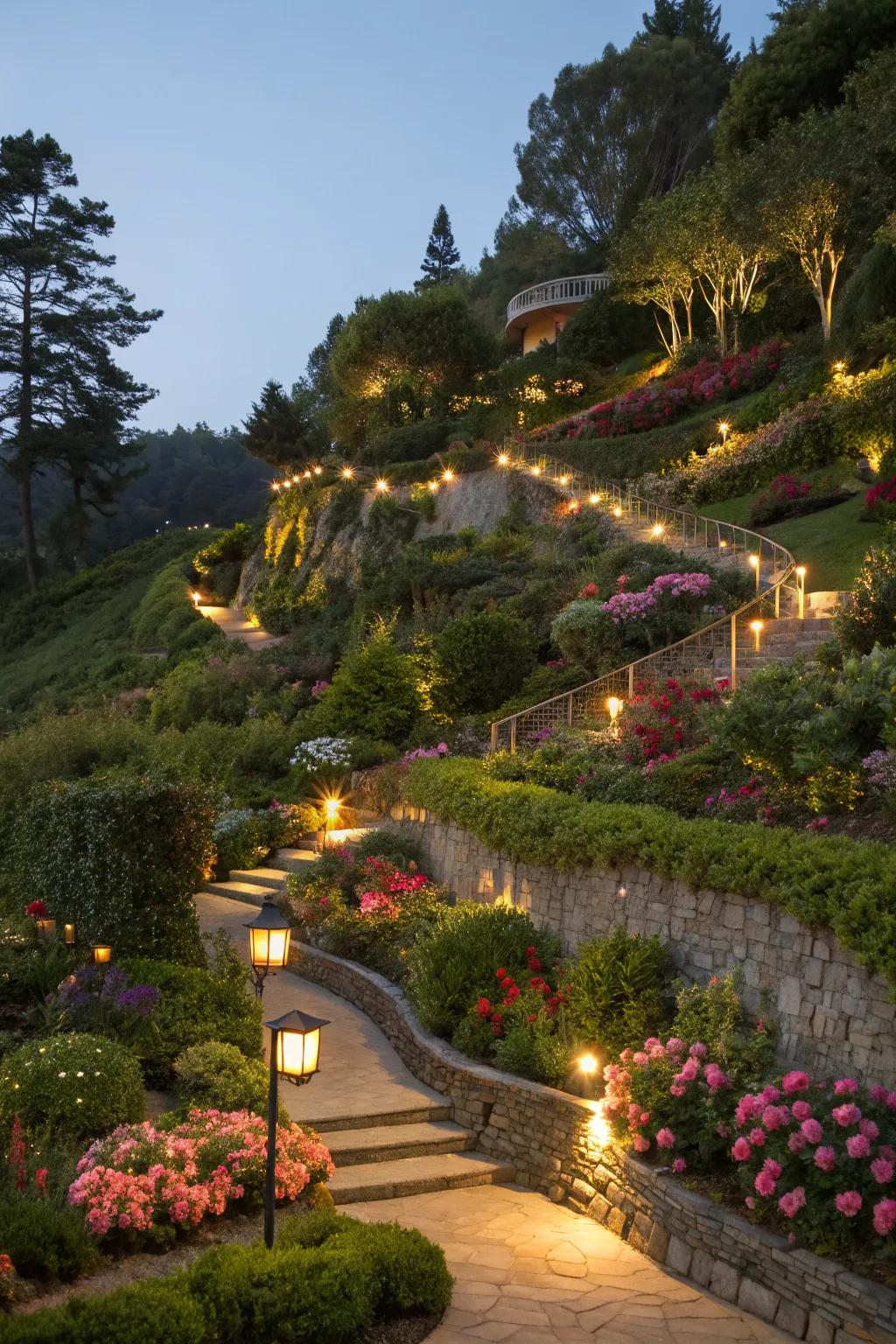 Solar lighting enhances the beauty of your garden after sunset.