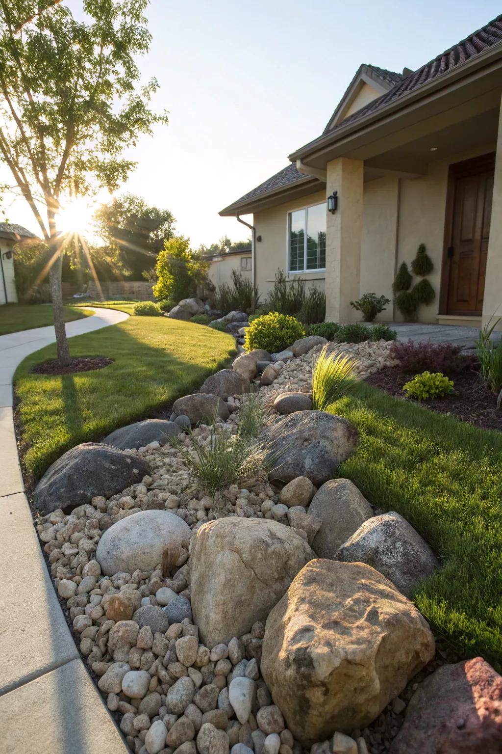 Rock gardens provide a natural and low-maintenance focal point