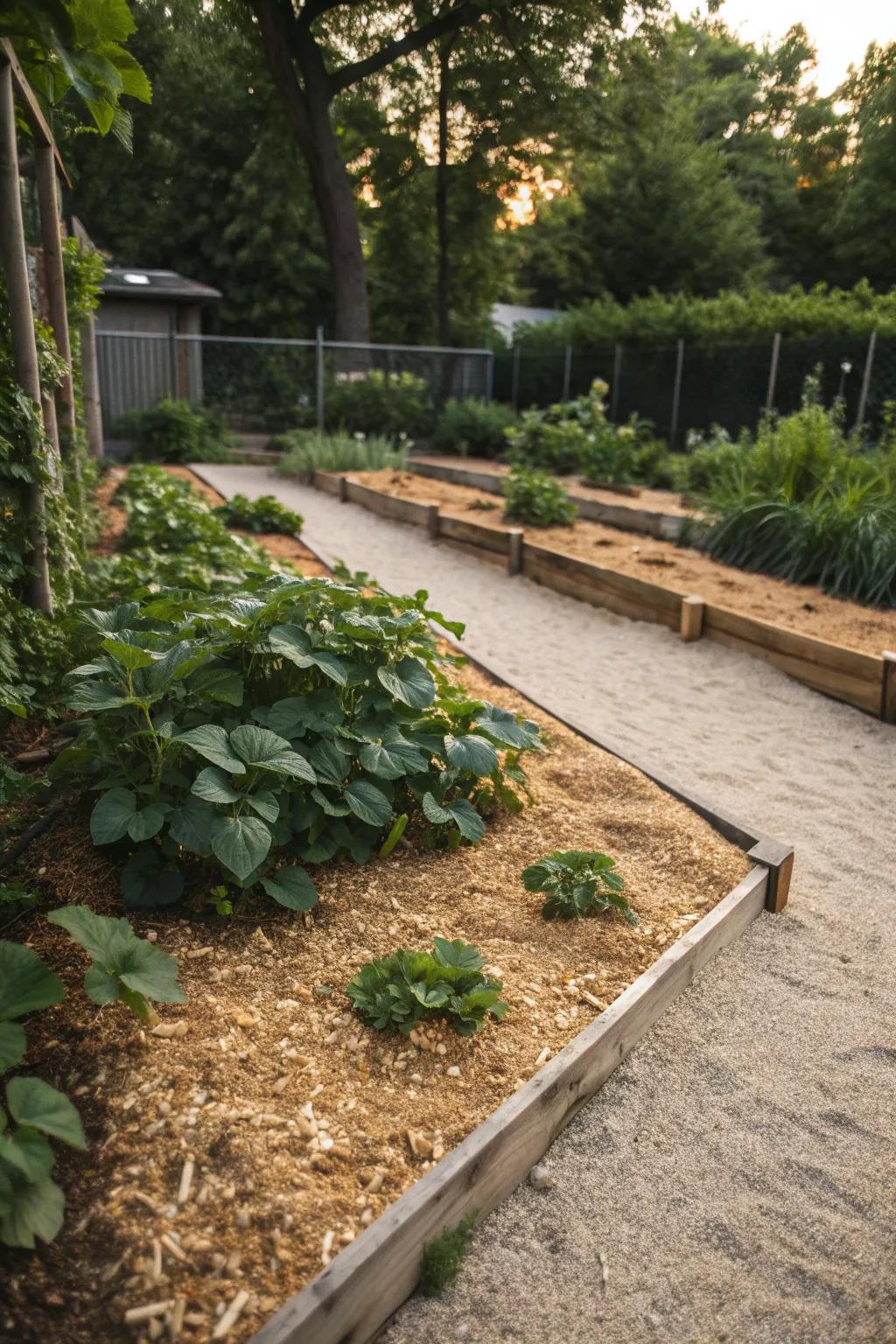Mulch is key for moisture retention in sandy gardens.