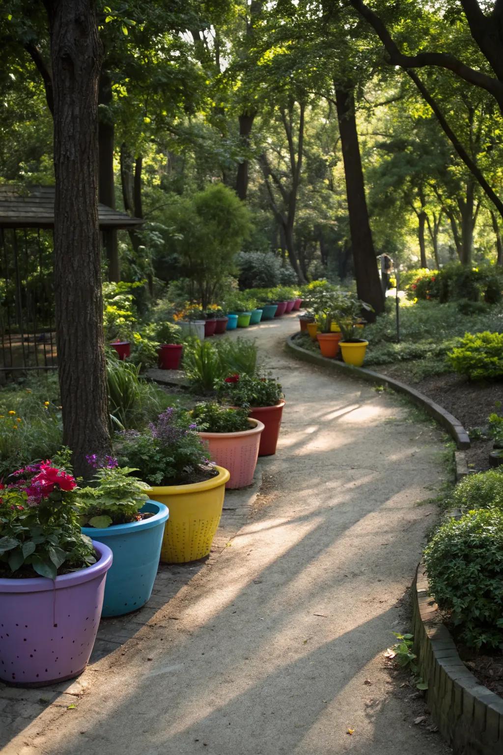 Colorful containers bring vibrancy and interest to shaded gardens.