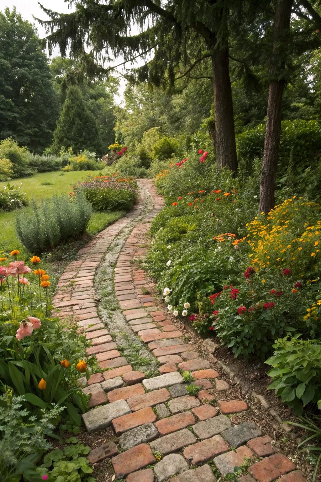 Reclaimed materials bring sustainability and charm to garden paths.