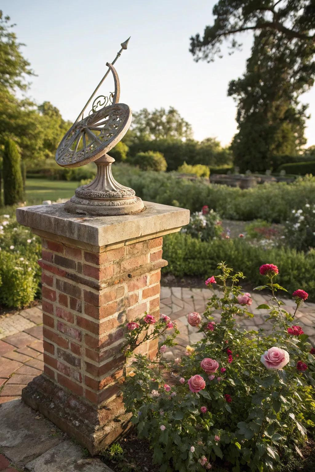 Elevate garden accents with a sturdy brick pedestal.
