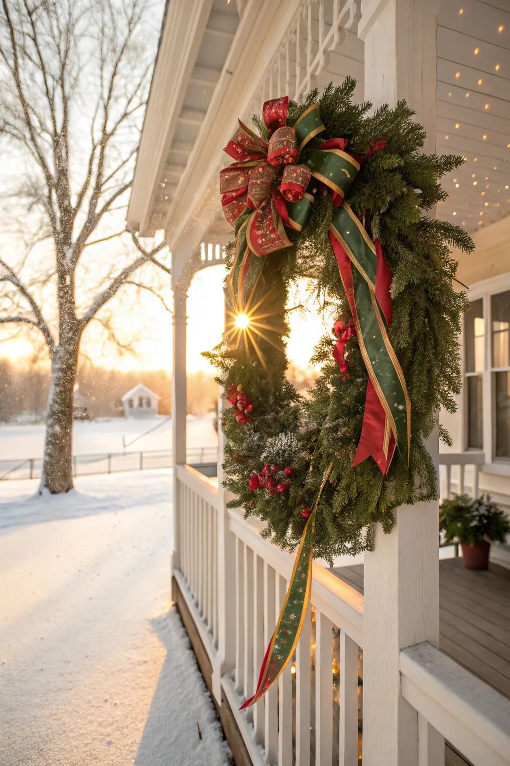 Colorful ribbons add festive flair to this vibrant wreath.