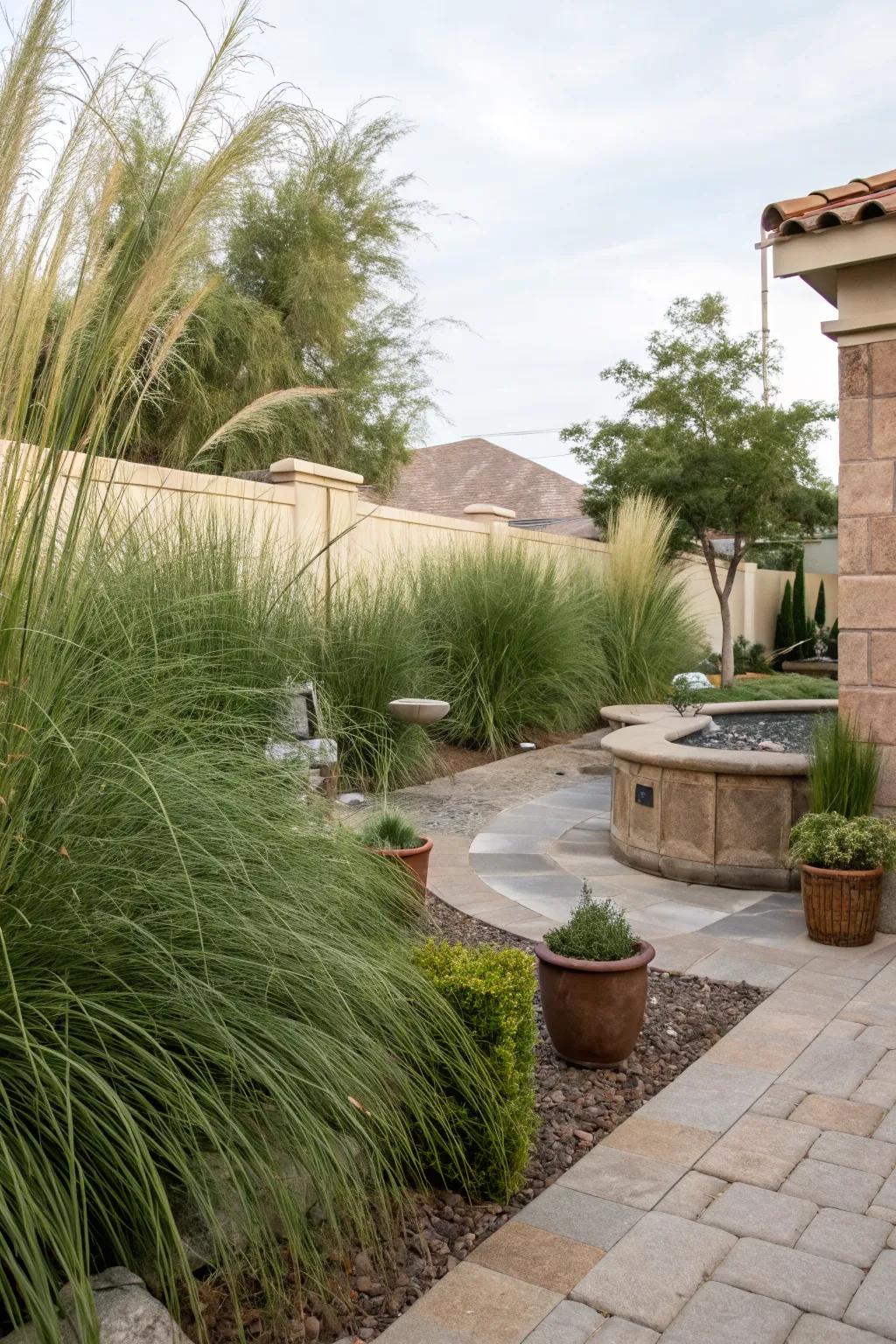 Ornamental grasses create natural privacy screens.