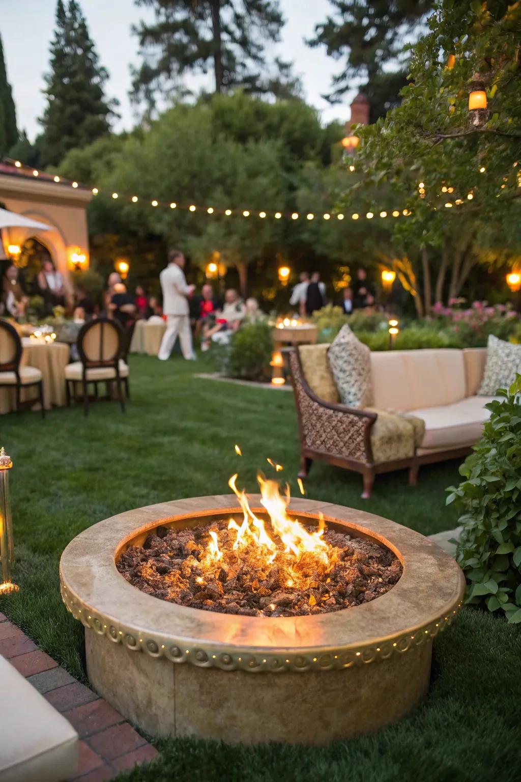 Gold lava glass bringing a touch of luxury to a fire pit.