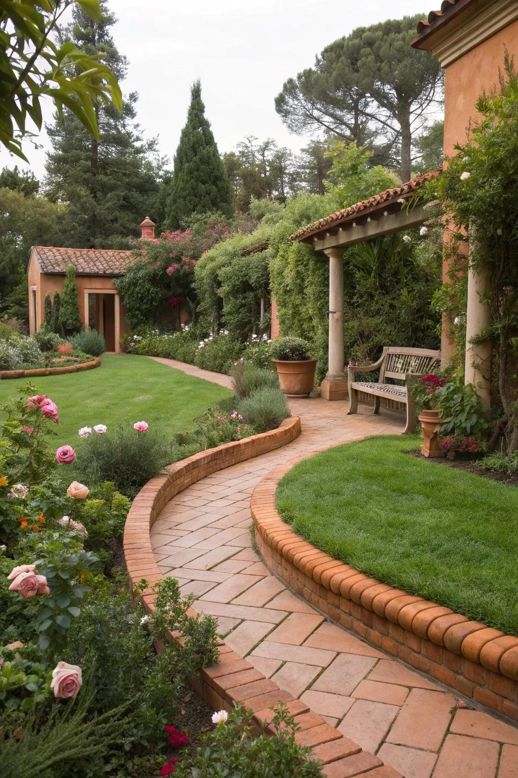 Terracotta trim adds old-world charm to the garden.
