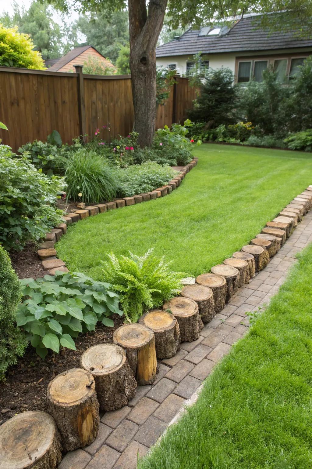 Log effect edging for a rustic garden charm