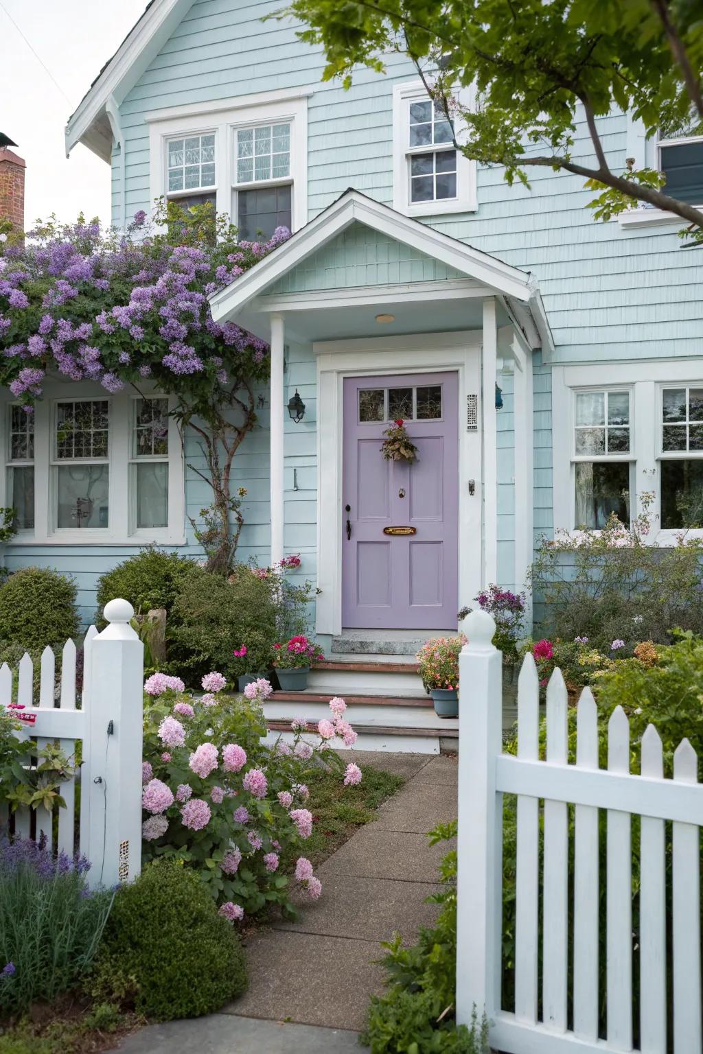 A lavender door offers a gentle and elegant accent.