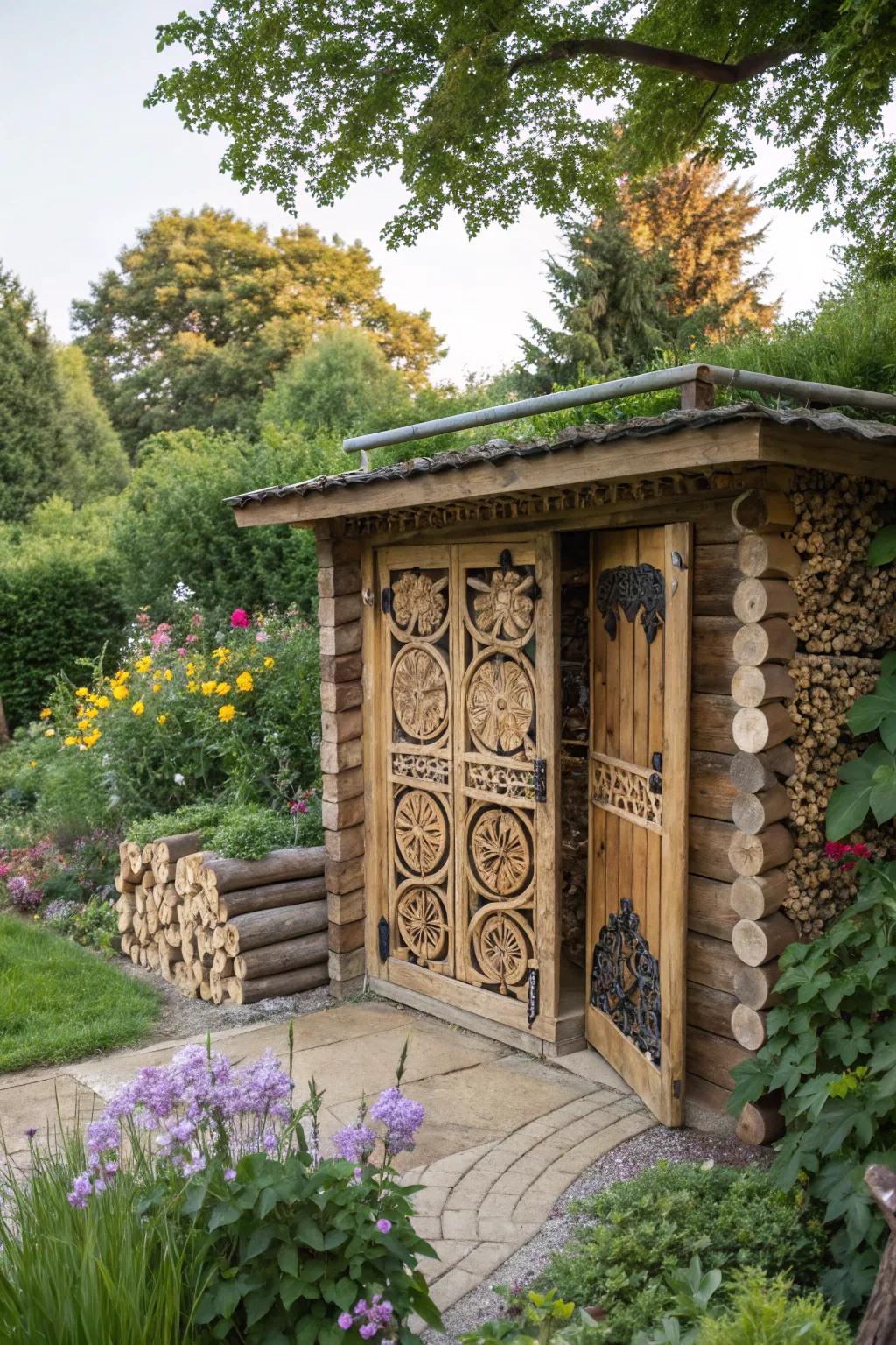 Enhance your log store with decorative doors.