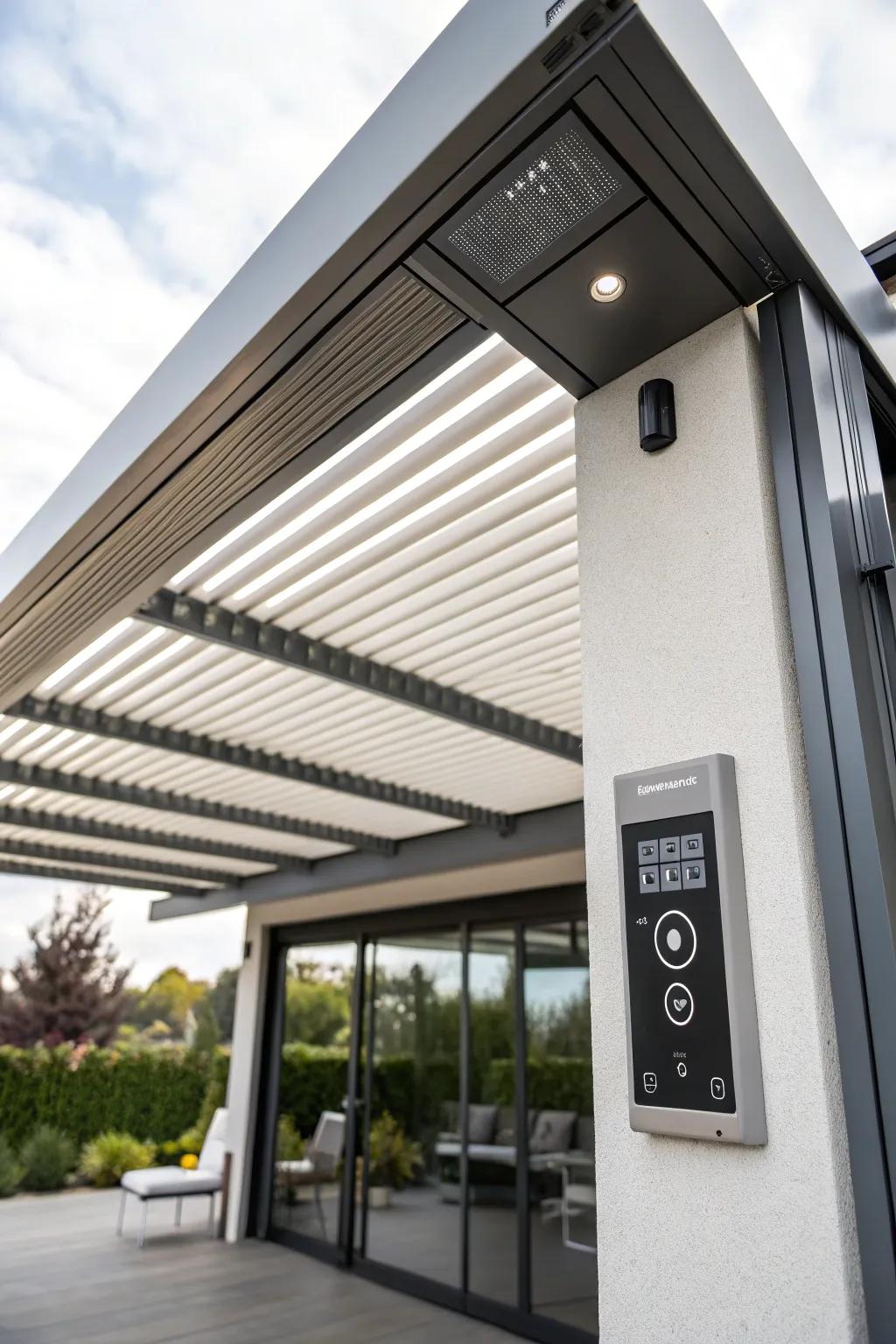 A tech-enhanced louvered cover with smart controls.