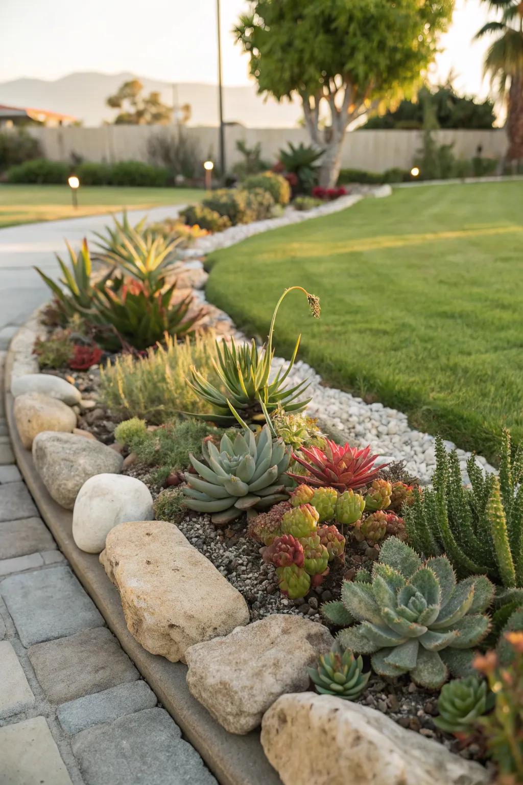 Defined borders enhance the structure of succulent gardens.