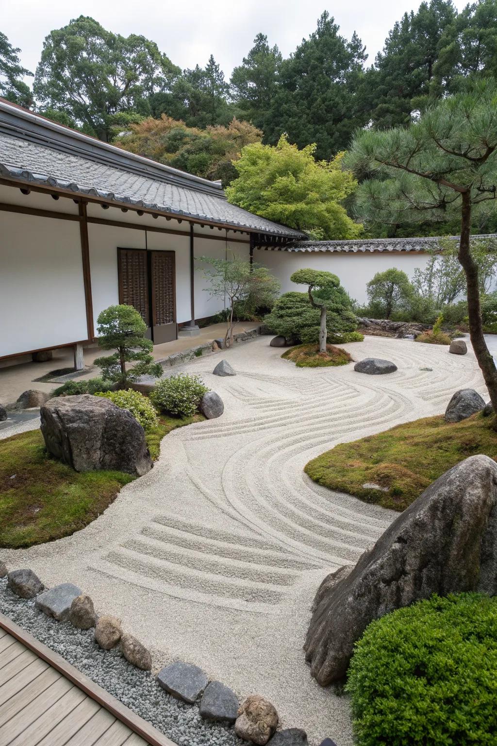 Zen gardens provide peace and simplicity.