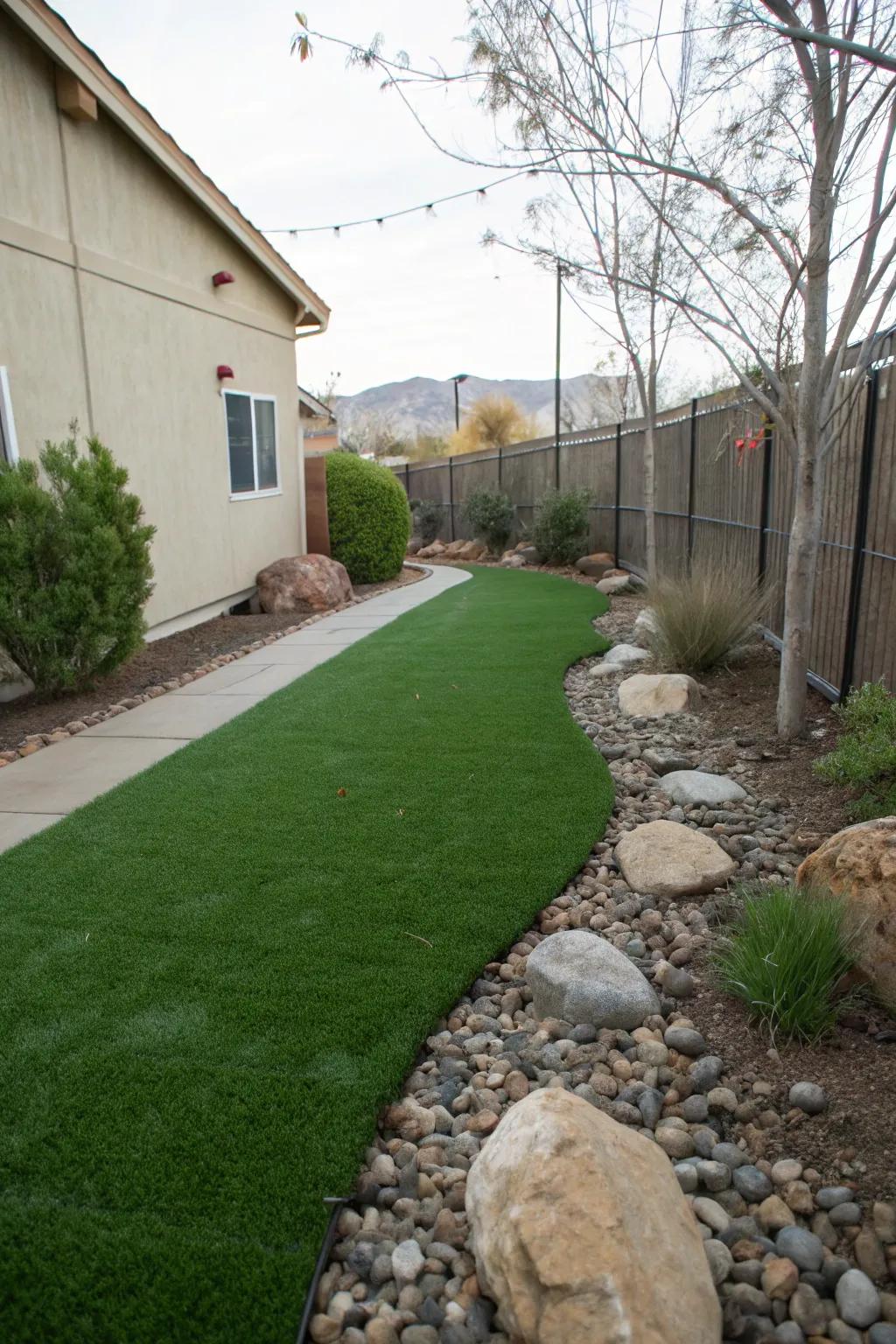 Artificial turf offering a green, maintenance-free landscape.