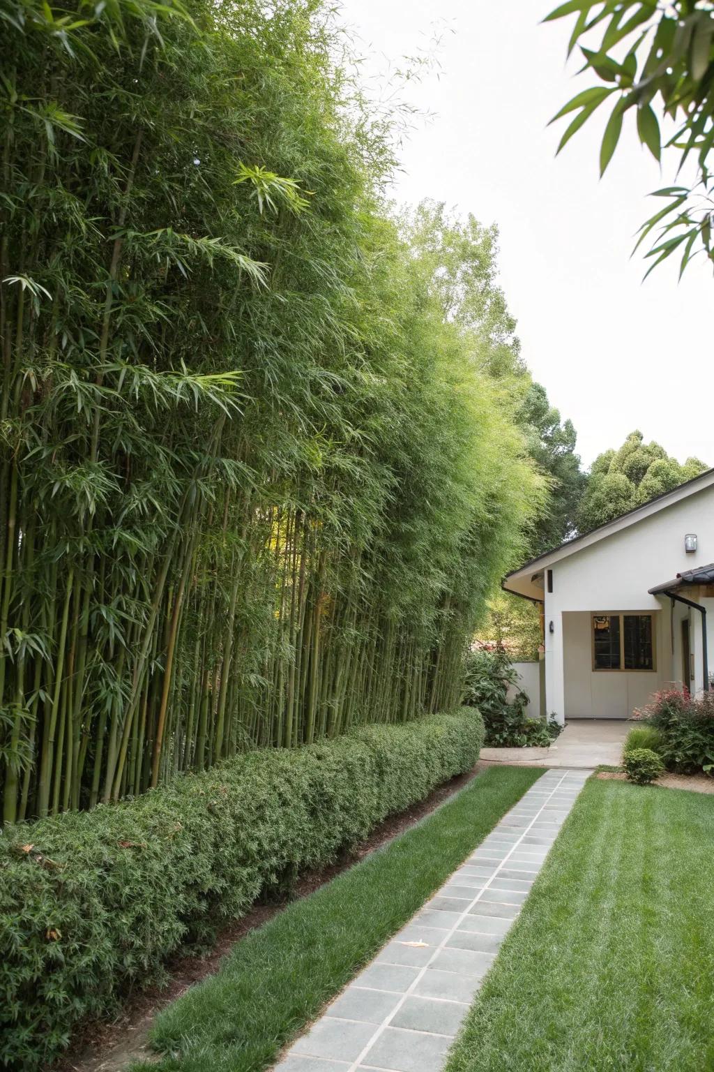 Clumping Bamboo serves as a fast-growing, low-maintenance privacy hedge.