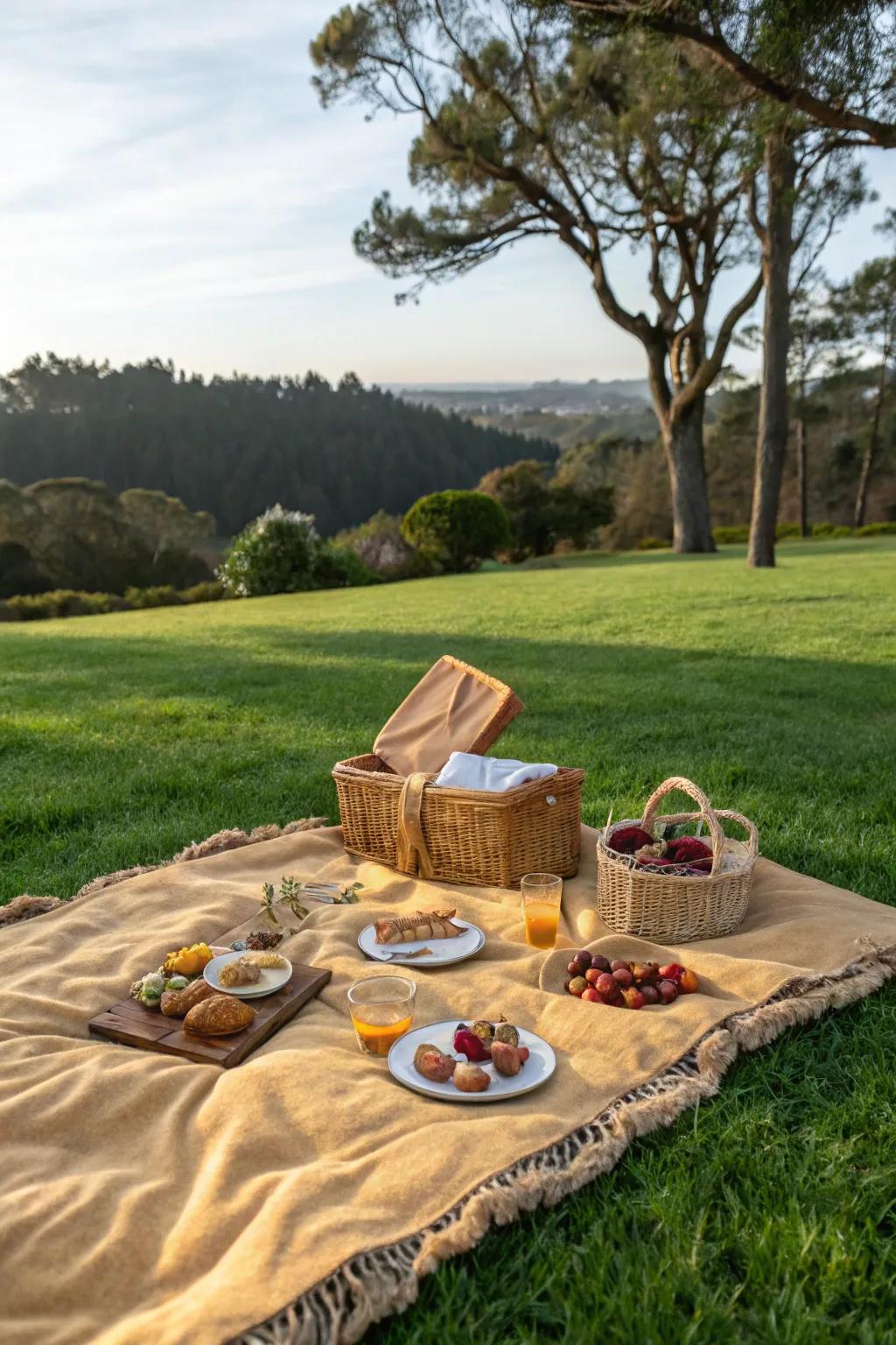 A luxurious cashmere blanket elevating the picnic experience.