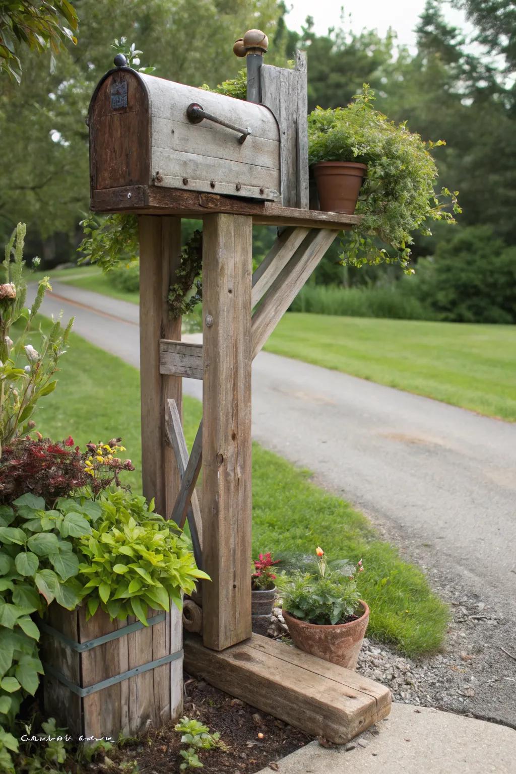Reclaimed materials give your mailbox stand a unique and eco-friendly touch.