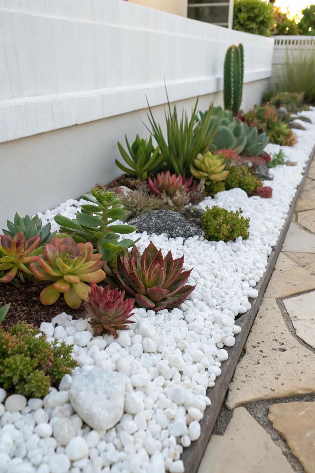 Modernize your succulent beds with marble chips.